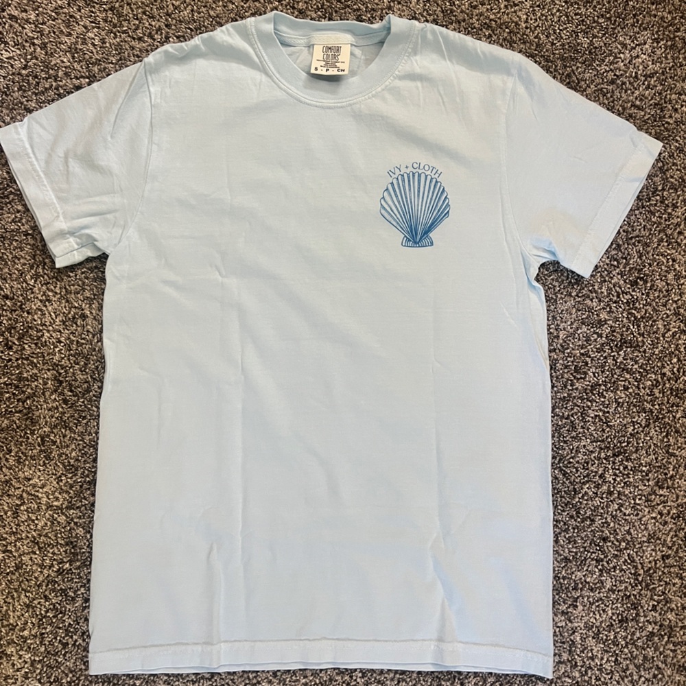 Ivy & Cloth Beach Themed Comfort Colors Light Blue Tee Shirt